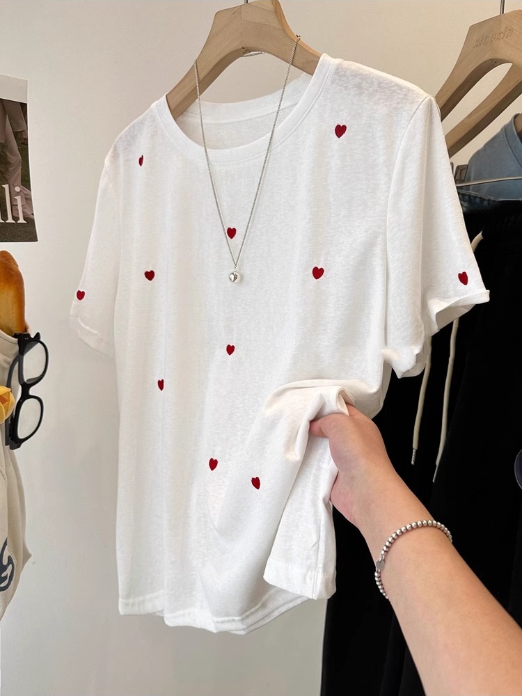 Embroidery Cotton Shirt - Koszulka damska plus size, 240 funtów,
